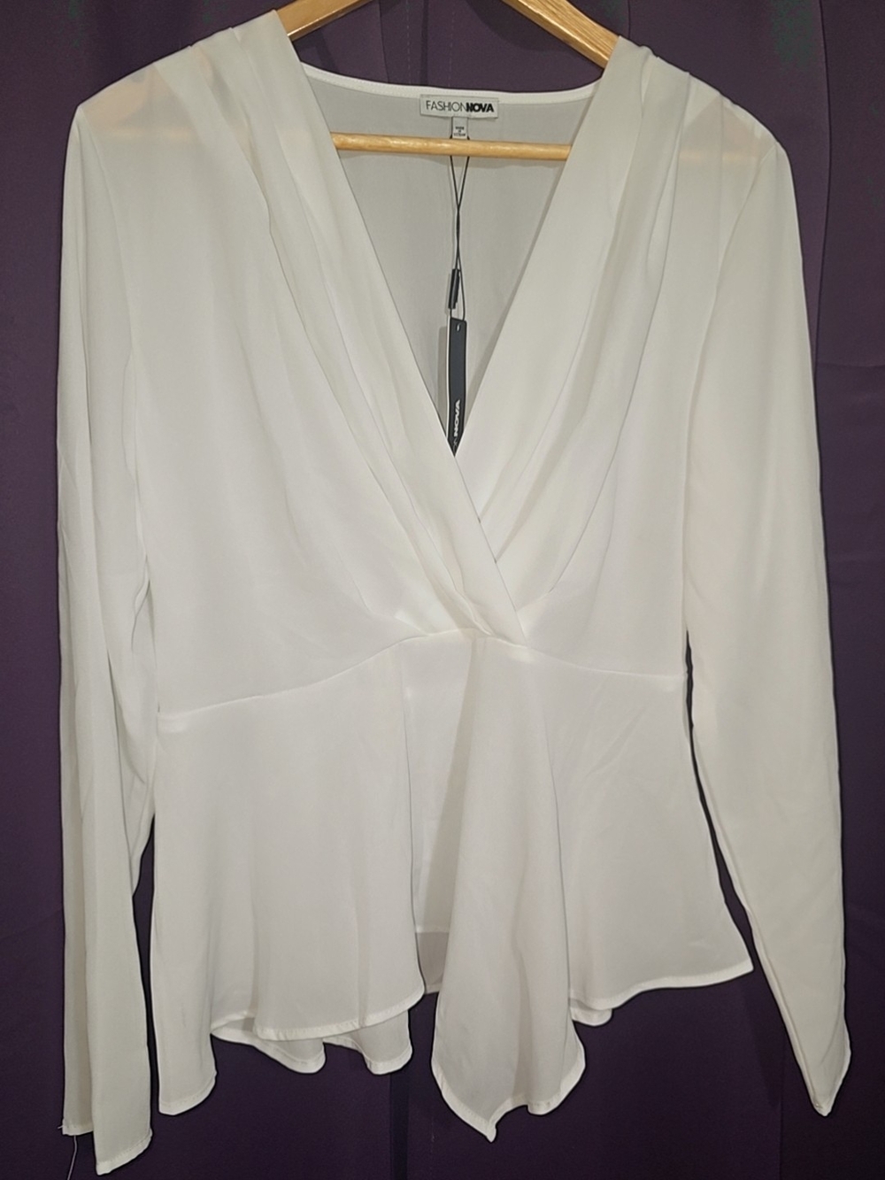 Fashion Nova White Wrap Peplum Top